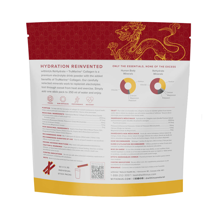 *NEW* ReHydrate + TruMarine® Collagen DRAGONFRUIT MANGO MANDARIN - 50 Stick Packs