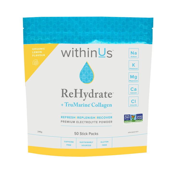 ReHydrate + TruMarine® Collagen LEMON - 50 Stick Packs
