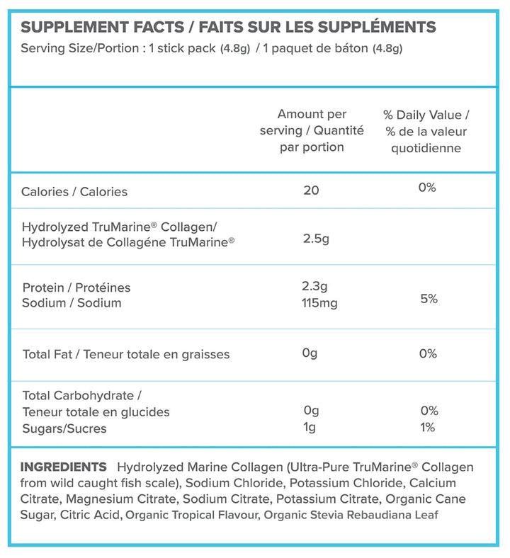 ReHydrate + TruMarine® Collagen  Box TROPICAL - 20 Stick Packs