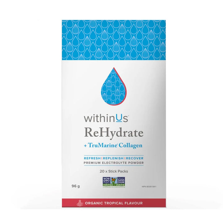 ReHydrate + TruMarine® Collagen  Box TROPICAL - 20 Stick Packs